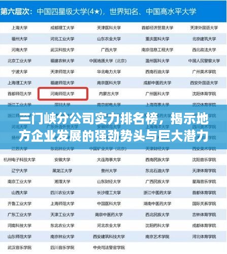 三門(mén)峽分公司實(shí)力排名榜，揭示地方企業(yè)發(fā)展的強(qiáng)勁勢(shì)頭與巨大潛力